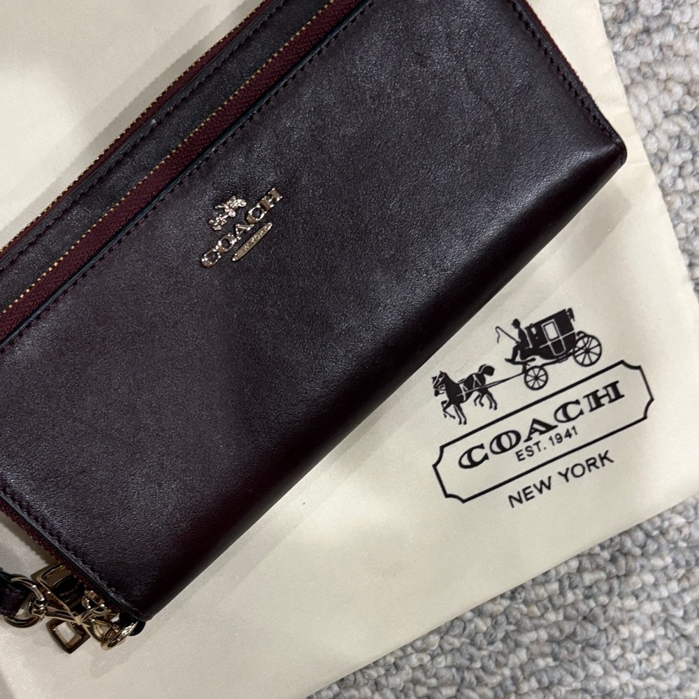 Coach Burgundy Leather Wristlet with Gold Hardware